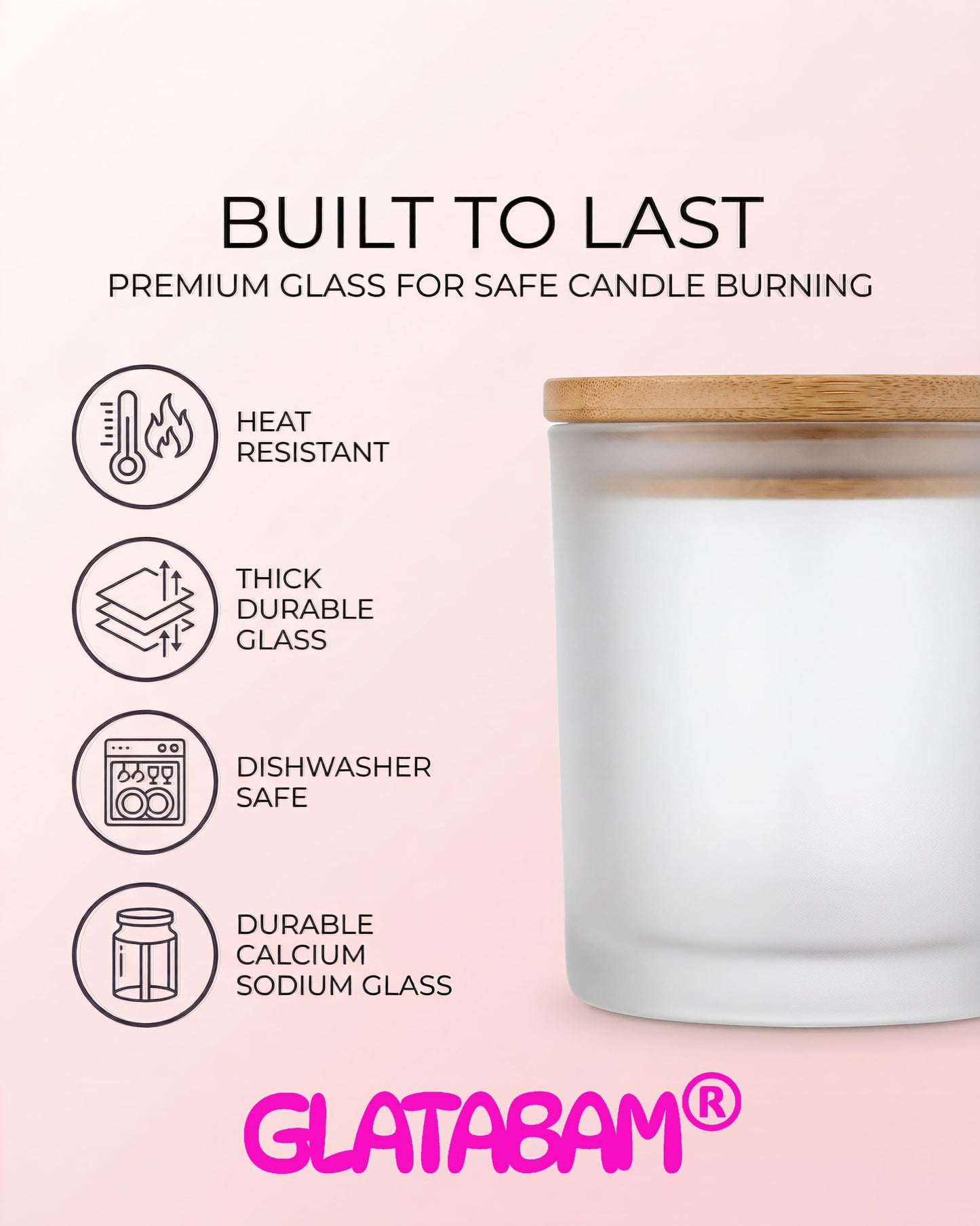GLATABAM 7 OZ Candle Jars 12 Pack - Bulk Glass Candle Making Jars with Bamboo Lids & Labels, Heat Resistant Empty Reusable Candle Vessel for Containers(Frosted White)