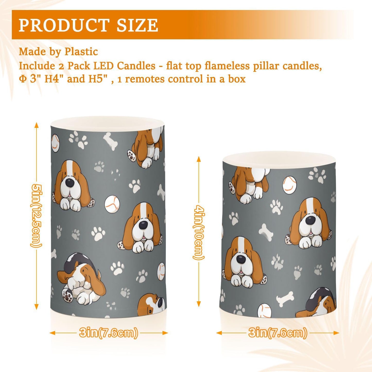 Pigsaly Flameless Candles Battery Operated Baseball Cute Basset Hound Dogs Flickering Led Pillar Candles with Remote Control Colour Changing Warm Light Candles for Halloween Christmas Wedding
