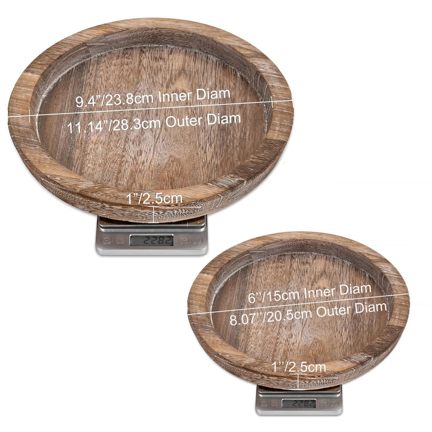 Rustic Wooden Serving Tray - Candle Holder, Round Coffee Table Decor, Home Centerpiece (11.14 in)