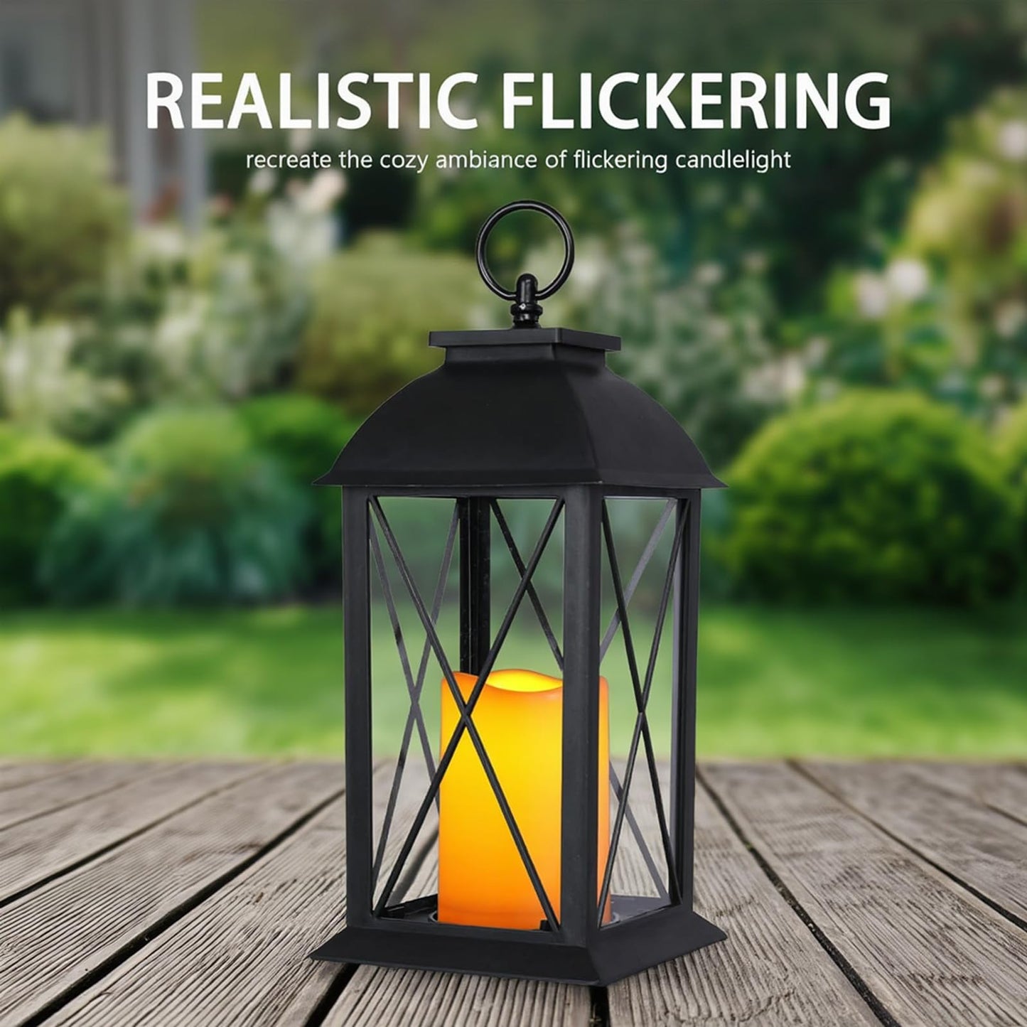 Bdor 2 Pack 13-Inch Black Decorative Lantern with LED Candle (6hr Timer) - IP65 Waterproof Battery Powered - Outdoor Patio Hanging Lanterns Decorative Tabletop Lanterns