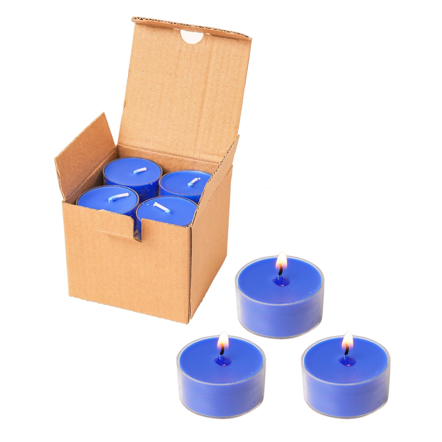 MUUFAZA 12 Unscented Natural Soy Tealight Candles in Clear Cups, 5H Long Clean Burning, Hand-Poured Indigo Mini Tea Candle Set for Parties, Spa, Meditation, Gift, Holiday, Emergency, Home Decor