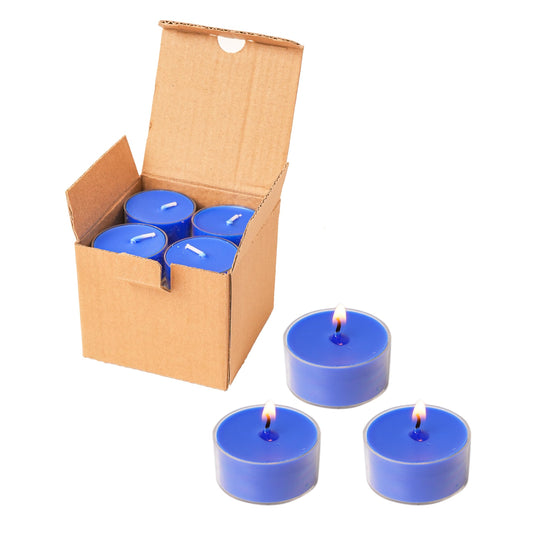 MUUFAZA 12 Unscented Natural Soy Tealight Candles in Clear Cups, 5H Long Clean Burning, Hand-Poured Indigo Mini Tea Candle Set for Parties, Spa, Meditation, Gift, Holiday, Emergency, Home Decor
