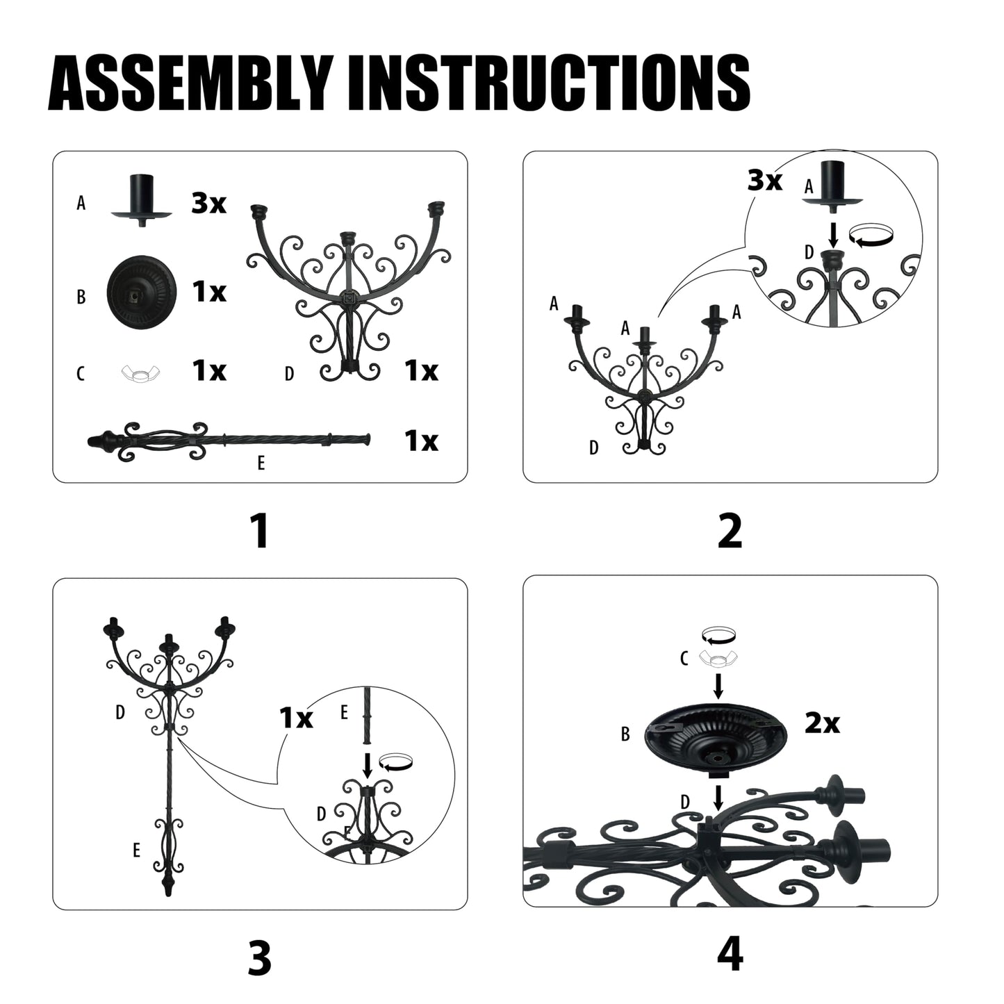 WOPARTY Black Iron Candle Sconces Gothic Wall Candle Holder - Extra Large 28" Medieval 3-Candle Wall Mounted Candlestick for Castle Theme, Halloween, Living Room, Dining Room