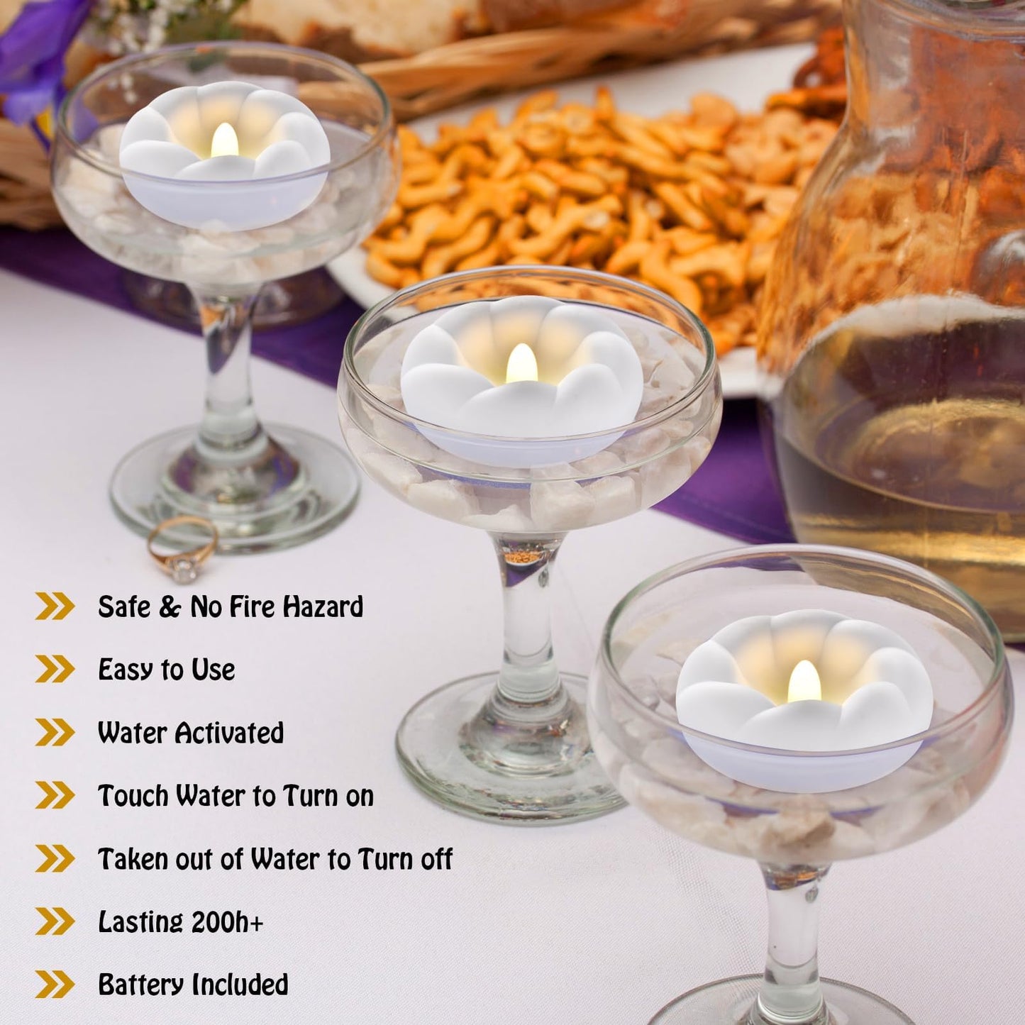 Mookray 12Pack Flameless Led Floating Candles, 3” Plastic Battery Operated Flickering Waterproof Tealights for Cylinder Vases, Centerpieces at Wedding, Party, Pool, Holiday (Warm White)