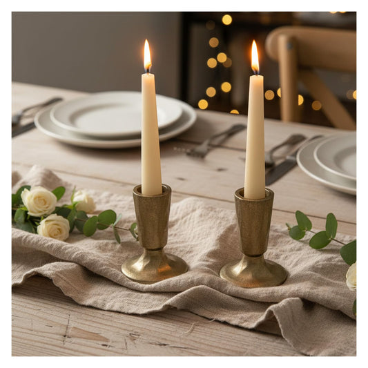 Vintage Brass Cast Iron Candlestick Holders, Set of 2, Classic Farmhouse Rustic Table Centerpiece for Wedding, Dining Room, Fireplace Mantel Home Decor