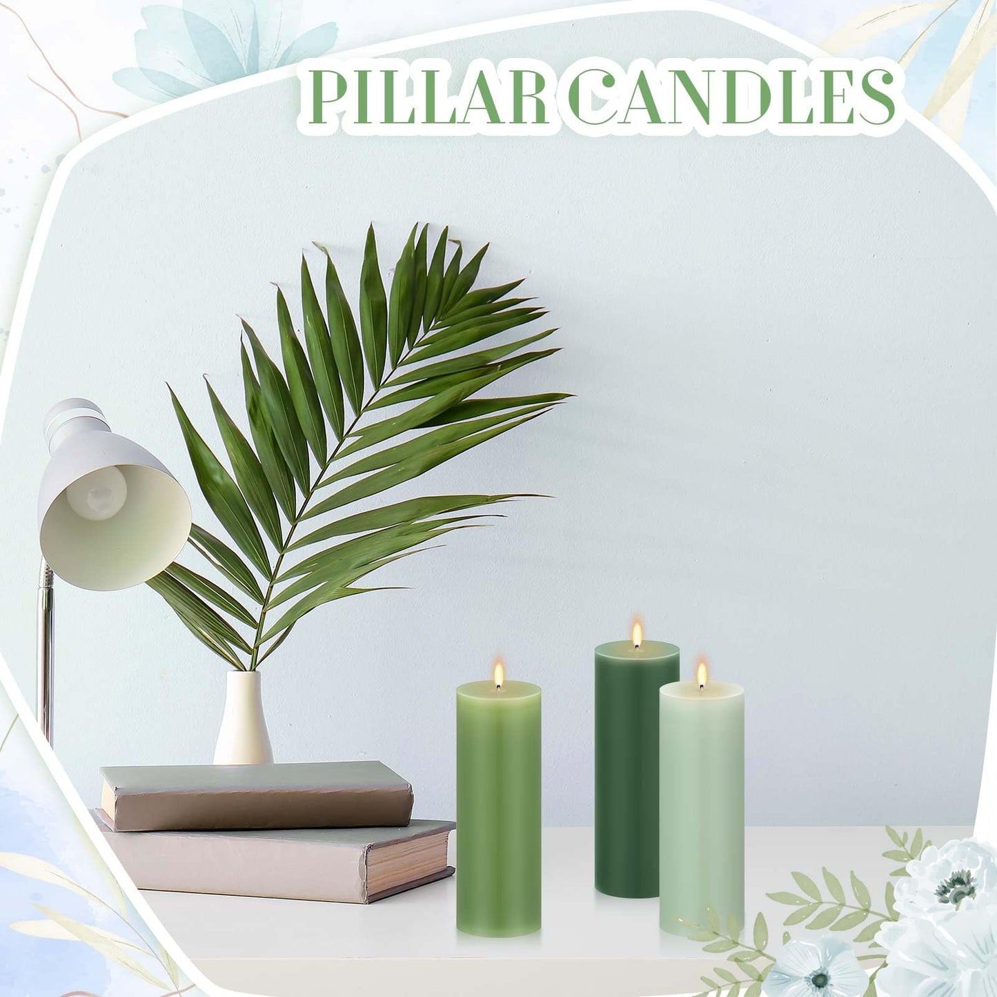 Conelist Set of 6 Gradient Green Pillar Candles 2 x 6 Inch Decorative Unscented Column Candles for Wedding Thanksgiving Christmas Holiday Church Dinner Table Home Relaxation Spa Decor