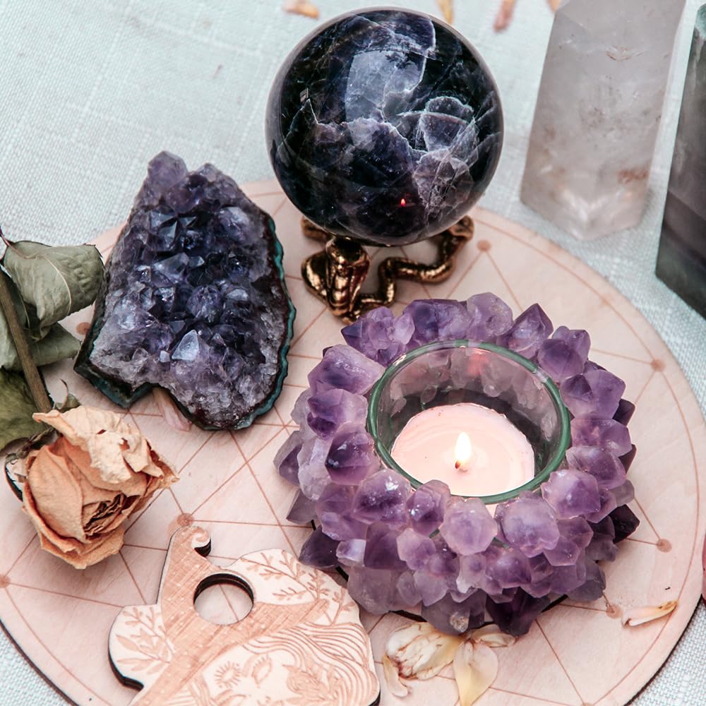 Handmade Natural Amethyst Cluster Quartz Crystal Healing Votive Candle Holder Gemstone Tealight Holder Home Decor Reiki Stone
