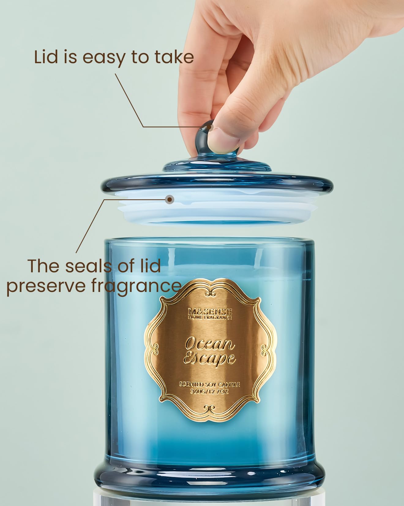 M&SENSE Ocean Escape Soy Candle,Non Toxic 12.7oz 75H Slow Burn, Coastal Sea Breeze Summer Aroma, Housewarming Gifts