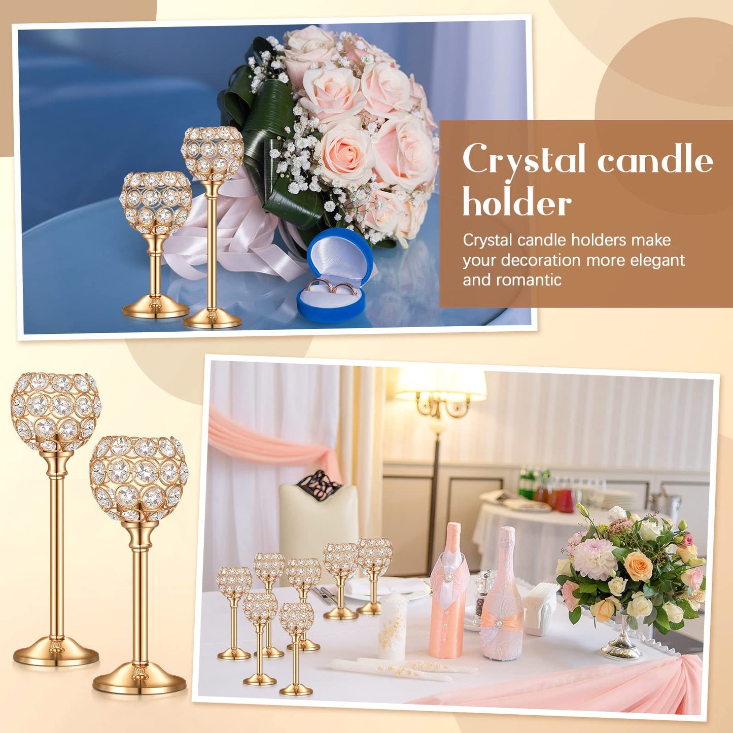 Qunclay 18 Pieces Crystal Candle Holders Bulk Candle Stick Holder Centerpieces for Table Wedding Centerpieces Crystal Decorative Tealight Dining Table Decor for Party(Gold)