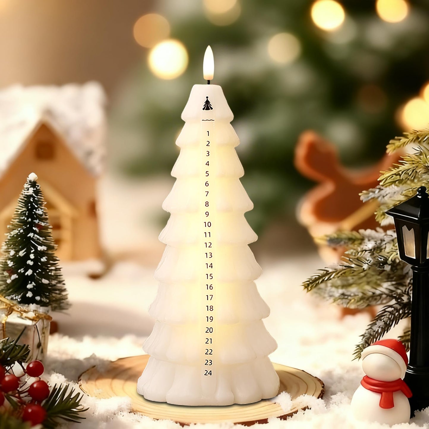 Flameless Christmas Countdown Candles with Remote, 3D Flickering Flame Christmas Tree Battery Operated LED Advent Calendar Candle, 24-day Automatic Xmas Countdown, Christmas Decoration for Home