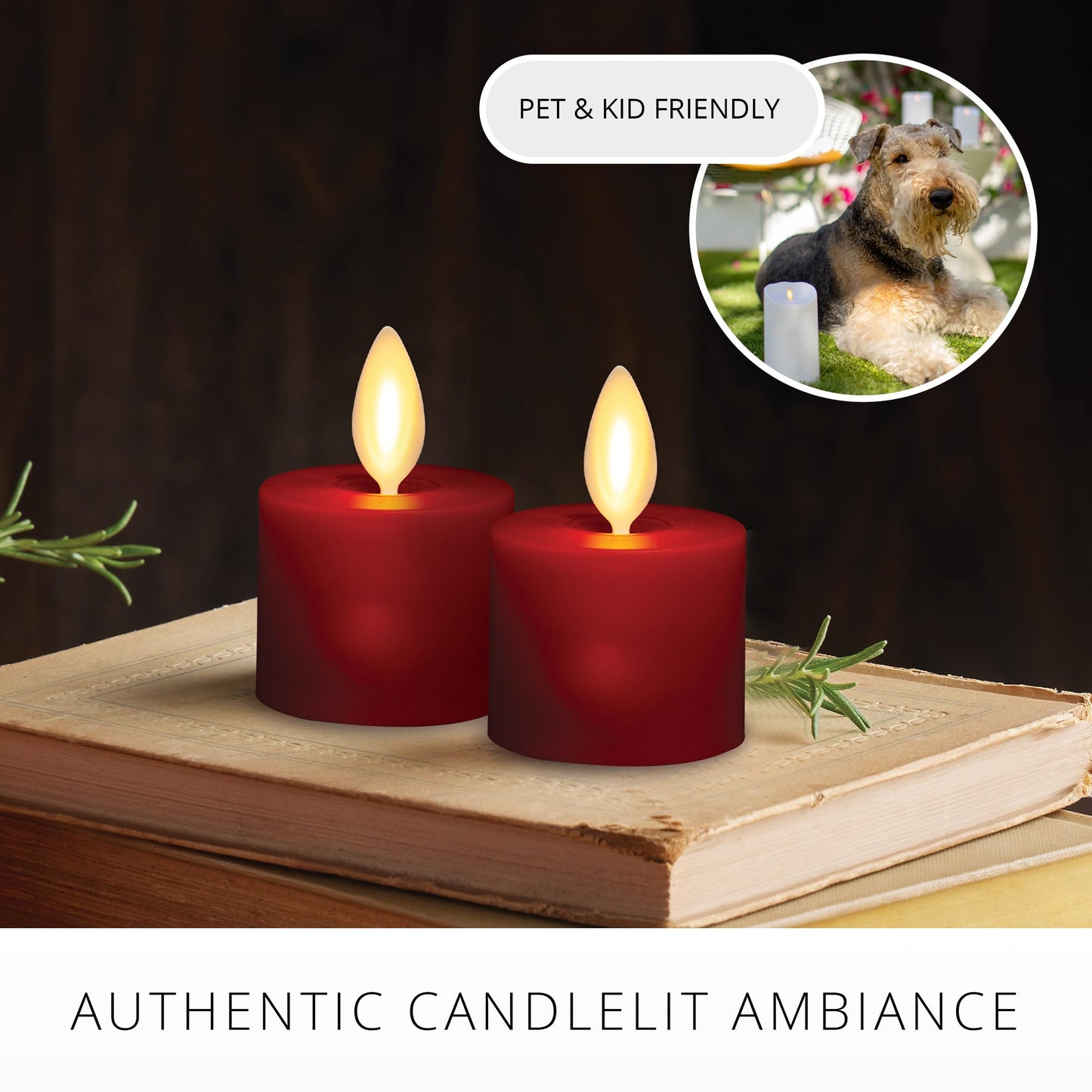 Luminara Moving Flame LED Flameless Tealight (1.4" x 2") Remote Ready Battery Operated Plastic LED Flameless Tea Light - Smooth Matte - Pearl Ivory (2-Pack Burgundy)