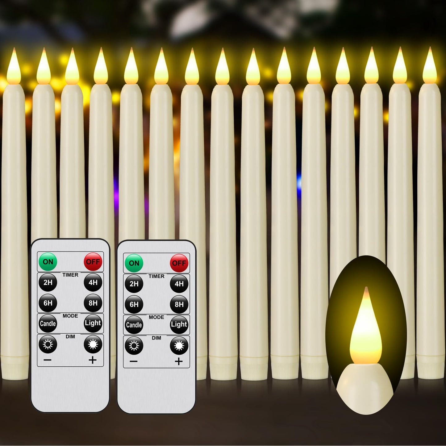 Flameless Taper Candles with Remote Control and Timer, Battery Operated LED Candlesticks with Flickering 3D Flame, 9.6×0.8 Inches Plastic Fake Candles for Christmas, Wedding and Home Decor (Ivory, 15)