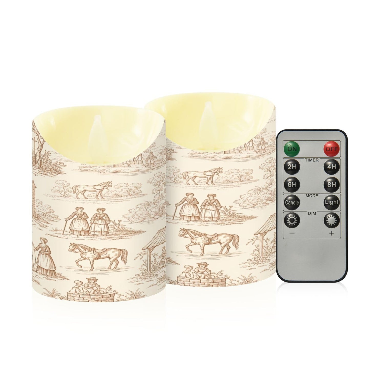 Gravopti Toile Pattern 2 Pack Flameless LED Pillar Candles with Remote & Timer, Battery Operated, Flickering Wax Candle for Wedding, Romantic Home & Party Decor