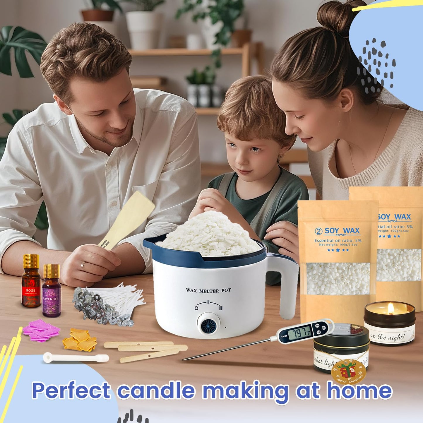 Candle Making Kit for Adults, Scented Candle Maker Set and Tealight Cups, Premium Wax Melts Pot Kit to Make Your Own