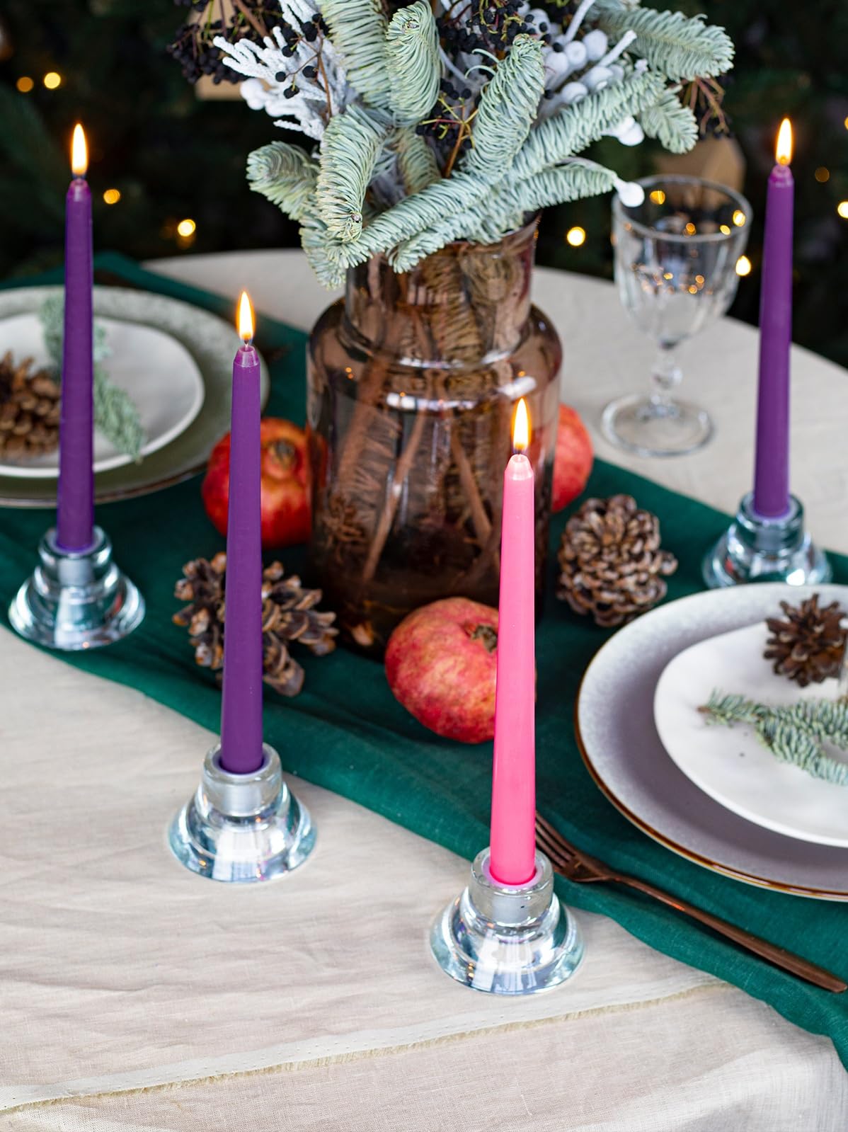 CANDWAX 10 Inch Advent Taper Candles Set of 4 - Long Burning Dripless Unscented Tapers - Perfect for Advent Wreaths, Christmas Décor - 3 Purple Tapers, 1 Pink Tapered Candle