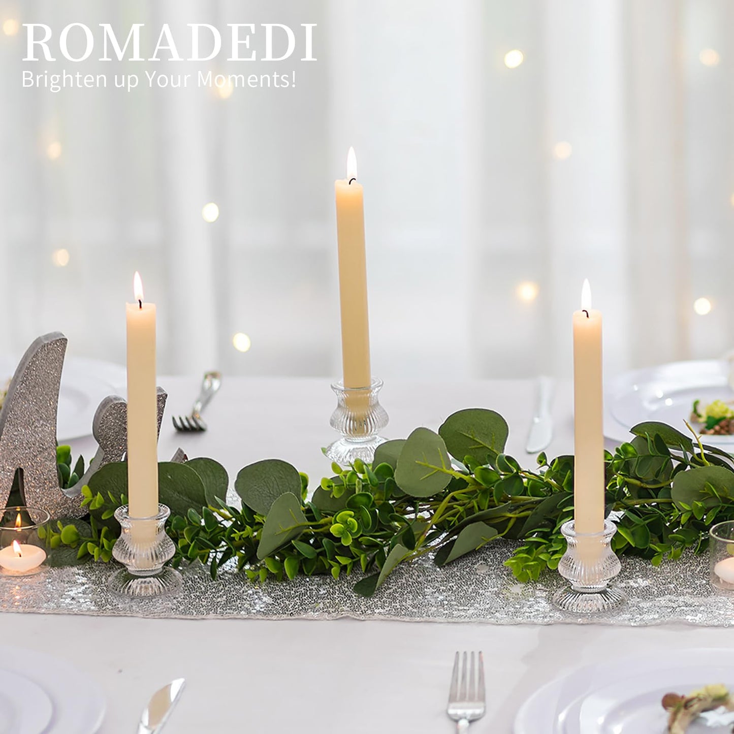 Romadedi Glass Candle Holder for Candlestick - 2 Pcs Clear Small Tapered Candle Holder Decor Wedding Table Centerpiece for Candle Sticks Christmas Party Living Room Dinner Advent