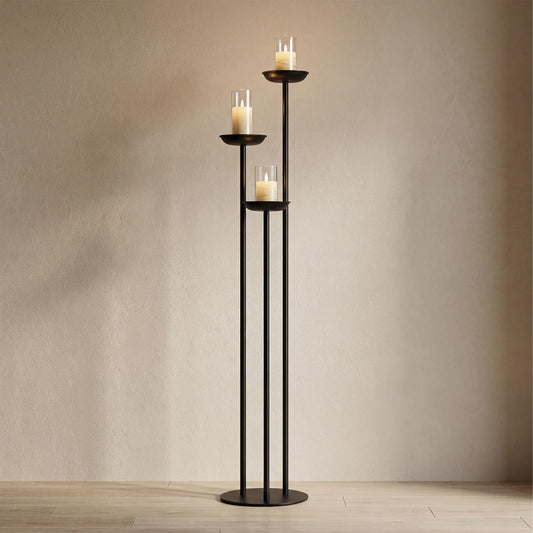 Remerry 3 Candle Black Metal Pillar Floor Candle Holder 42" 36" 30" Tall Vintage Candlestick Holders Floor Candelabra Fireplace Pillar Formal Events Wedding Church Holiday Fireplace Decor(No Candles)