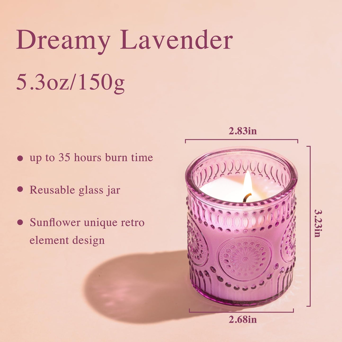 DARJEN Lavender Candles for Home- 5.3oz 35H Natural Soy Wax Aromatherapy Jar Candle with Strong Scent, Decorative Aesthetic Candles for Relax, Bedside, Laundry Room, Luxury Gift for Women