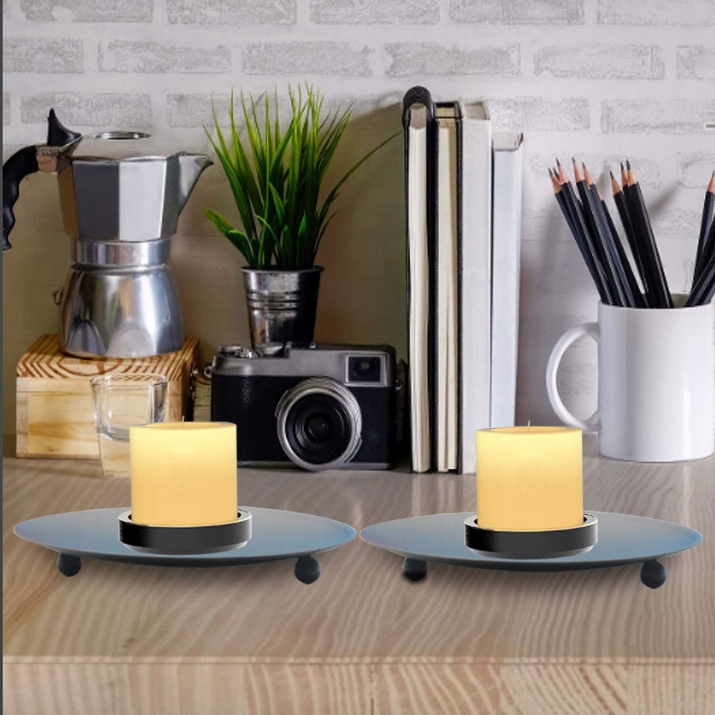 Yansanido 4 pcs 4.3'' Iron Plate Candle Holder for Taper Candles, Decorative Candlestick Holder for Spa, Wedding, Dinning, Party Candle&Led Candles (11cm Black 4pcs)