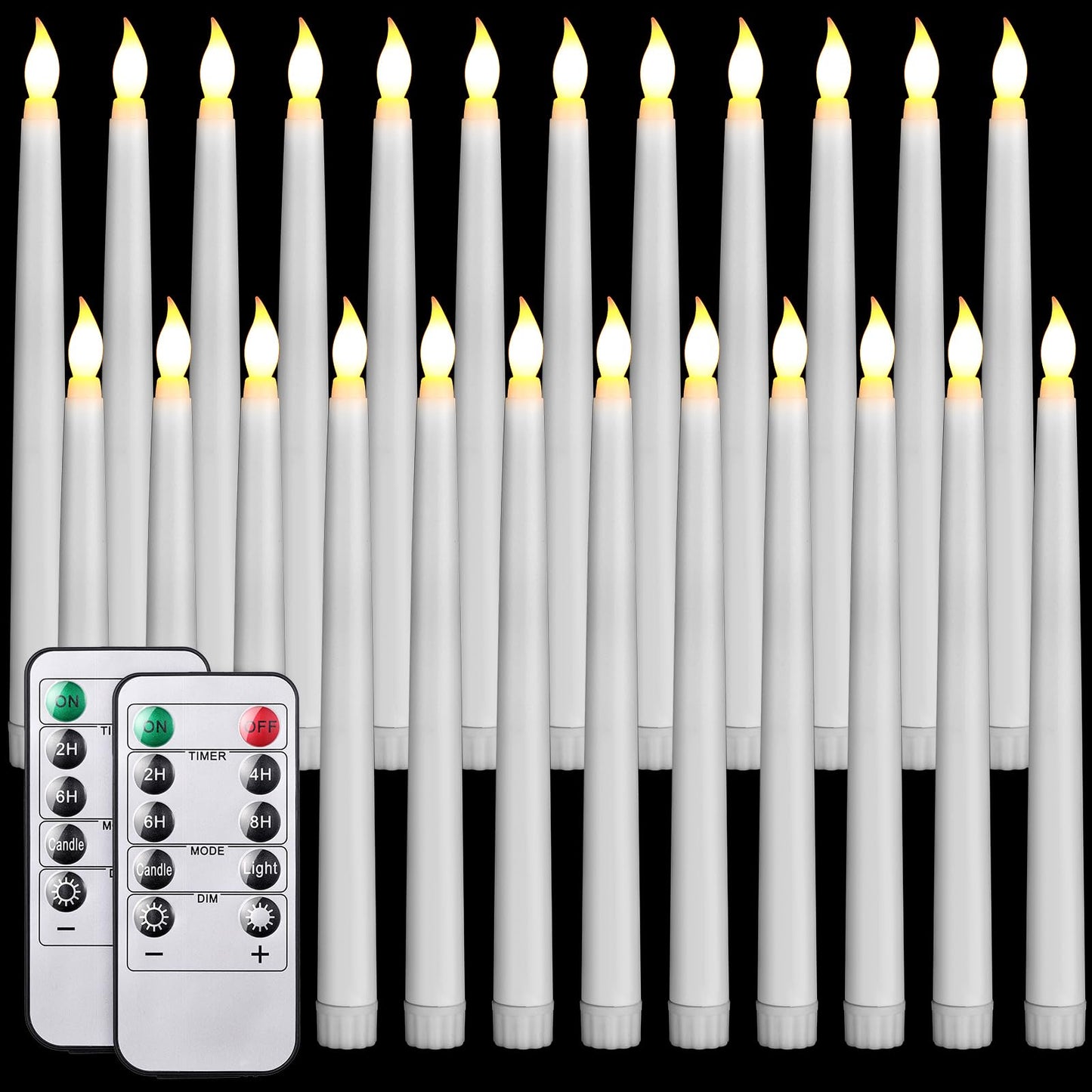 Tuanse 24 Pack Flameless Flicker Taper Candles Bulk with Remote and Timer, Battery Operated LED Warm White Taper Candles Light for Home Wedding Decoration Gifts (White,10 Inch)