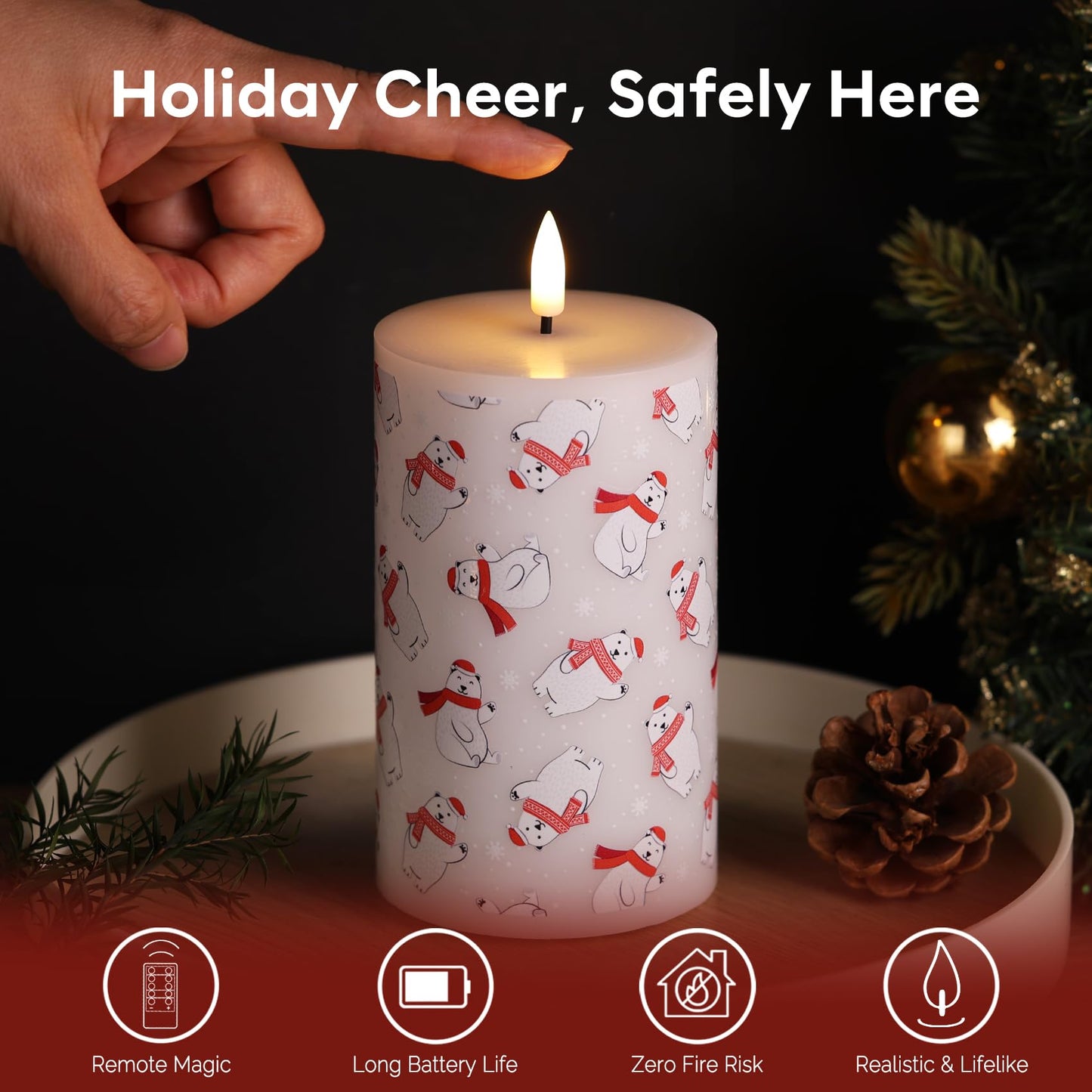 Eywamage Flameless Pillar Candles with Remote, Flickering Bear LED Candles Battery Operated Set of 3