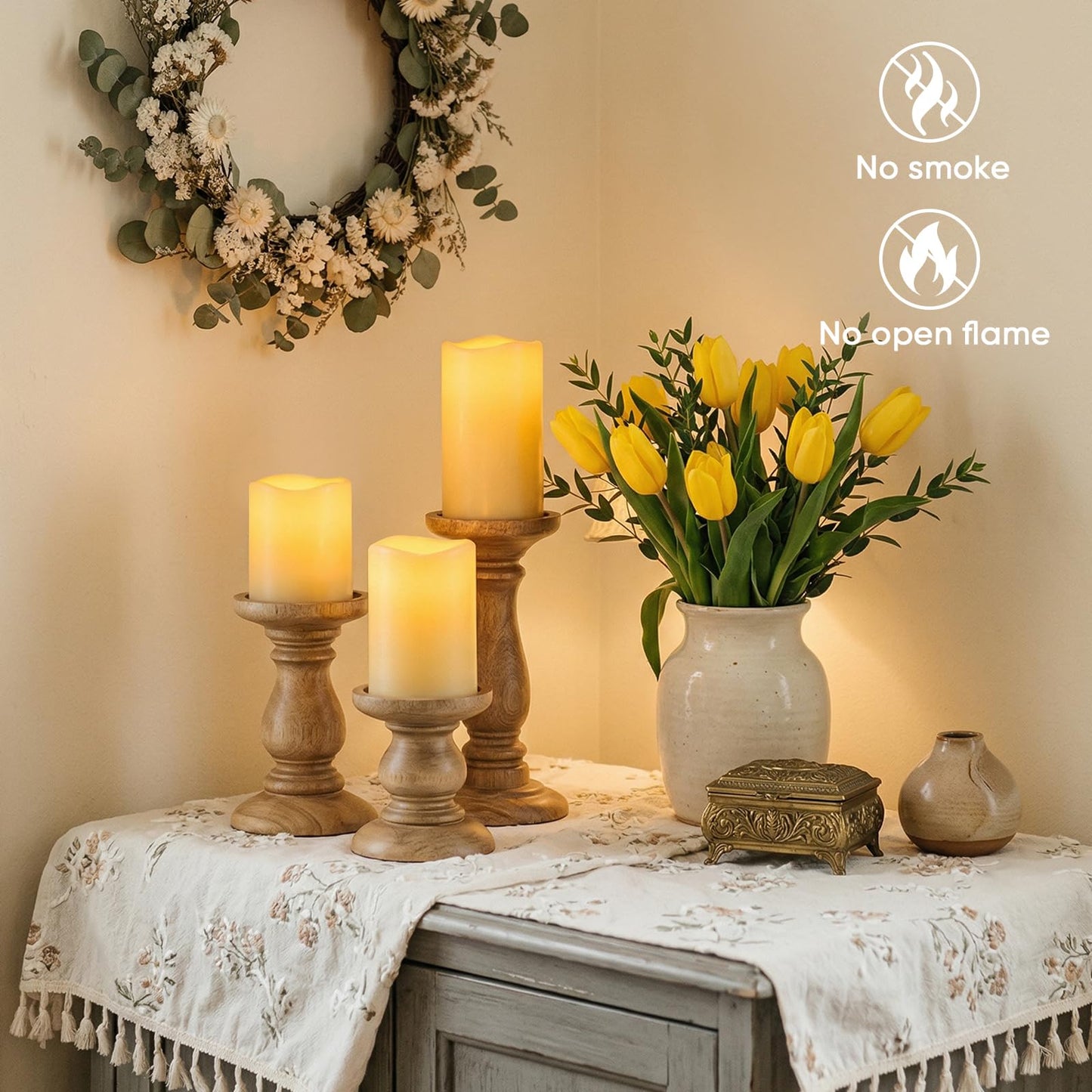 Amagic 3" x 6" Waterproof Outdoor Flameless Candles, Battery Operated Candles with Remote and Timer, Flickering LED Pillar Candle for Outside Patio Garden and Indoor Home Decor, Ivory, Set of 2