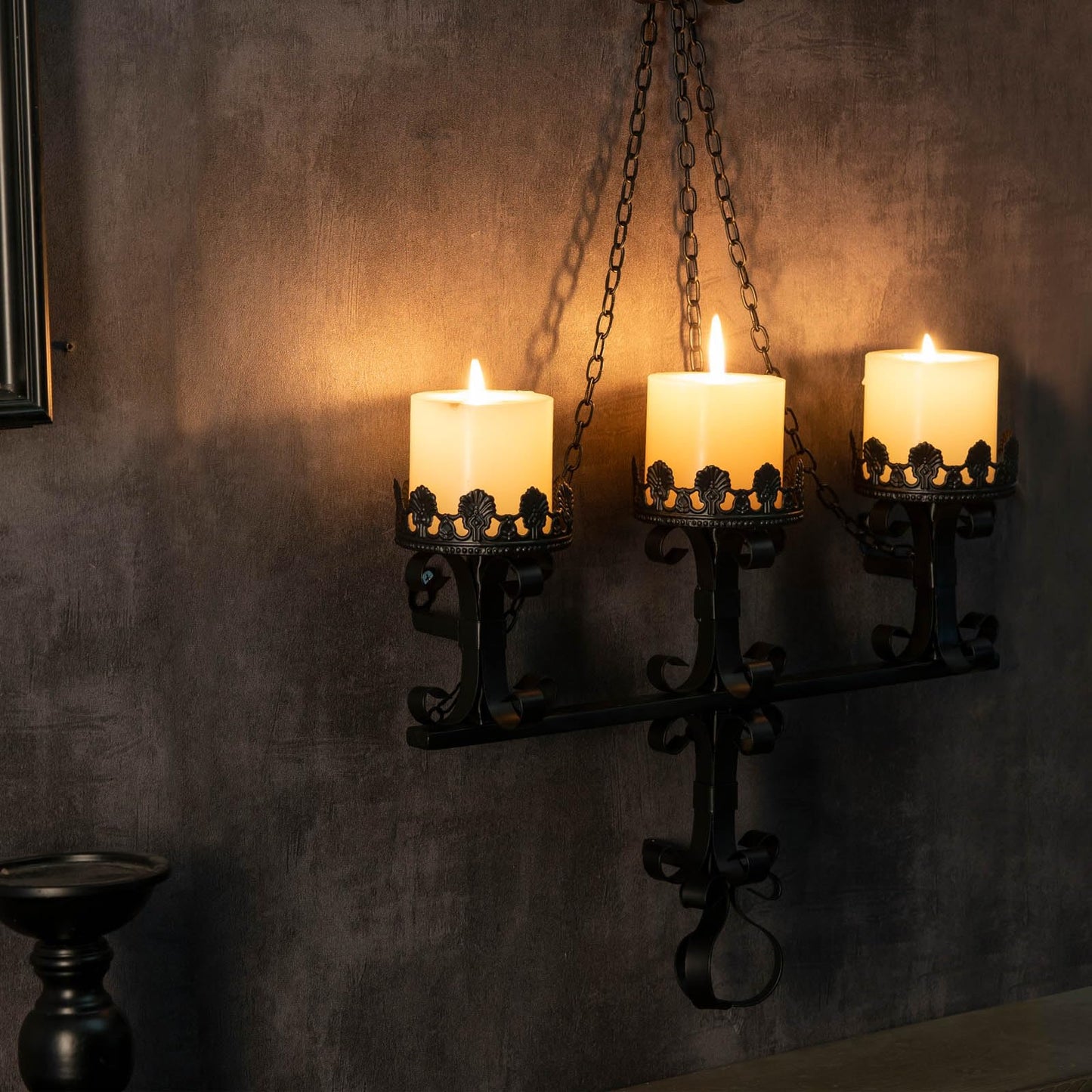 Black Wall Candle Sconces,3 Iron Candelabra,Gothic Victorian Decor,Rustic wall Candle Holder for Bathroom,Living Room,Dining Room Indoor Outdoor Use