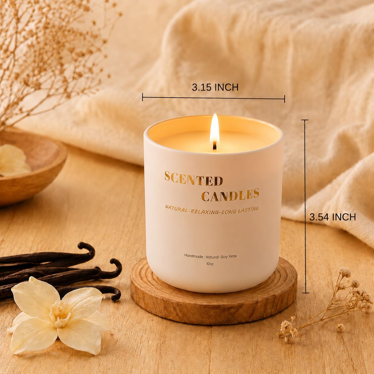 Lanttu Vanilla Scented Candle for Home Decor, 10 oz Natural Soy Wax Jar Candles, 39 Hours Long Lasting Burning Candles for Mom Friend Birthday Housewarming Gift