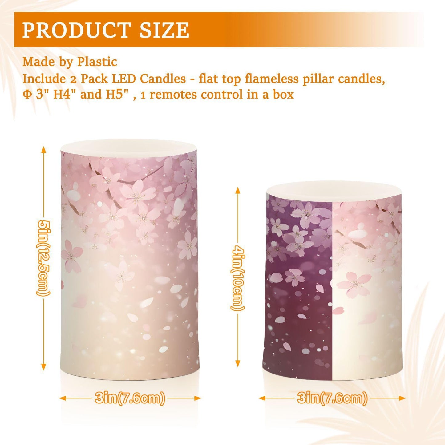 ALAZA Romantic Cherry Blossoms Flickering Flameless Candles Battery Operated with Remote Timer,Tea Light Candles LED Pillar Votive Candles Set of 2 for Outdoor Indoor Decorations