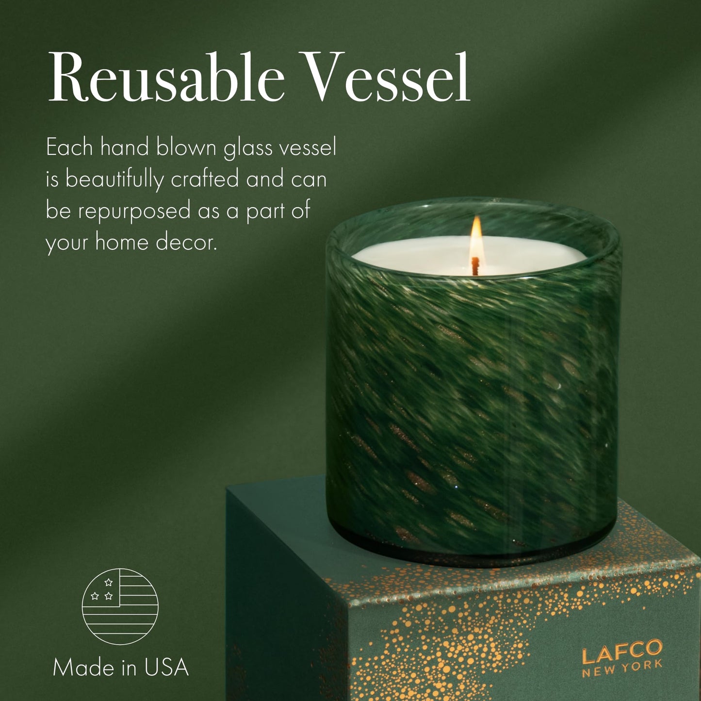 LAFCO New York Holiday Classic Candle, Woodland Spruce - 6.5 oz - 50-Hour Burn Time - Reusable, Hand Blown Glass Vessel - Made in The USA