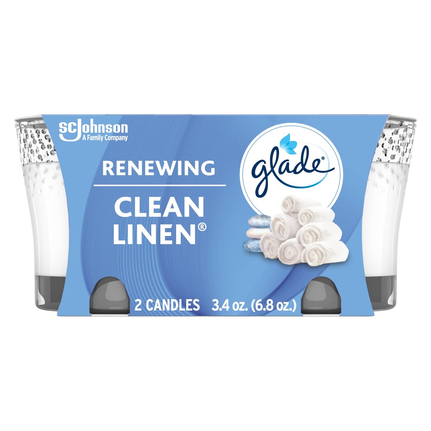 Glade Candle Jar, Air Freshener, Clean Linen, 3.4 oz, 2 Count