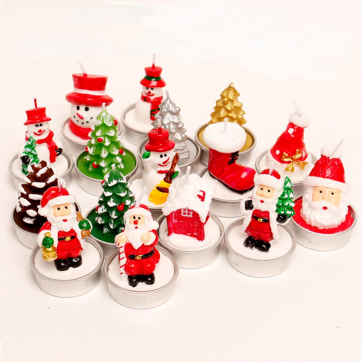 12 Pieces Tealight Candles Handmade Delicate Santa Hat Claus Christmas Tree Candle Wax Snowman Elk Pinecone House Candles for Party Wedding Spa HomeChristmas Decoration