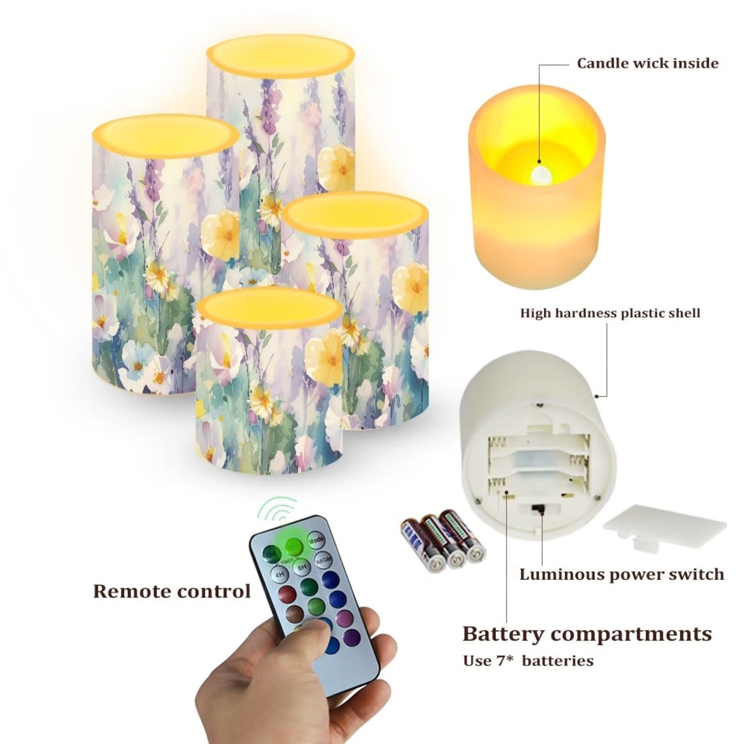 Cozeyat Lavender Flameless Candles 4 Pack Battery Operated LED Pillar Candles with Remote Timer Flickering Waterproof for Wedding Garden Beach Decor