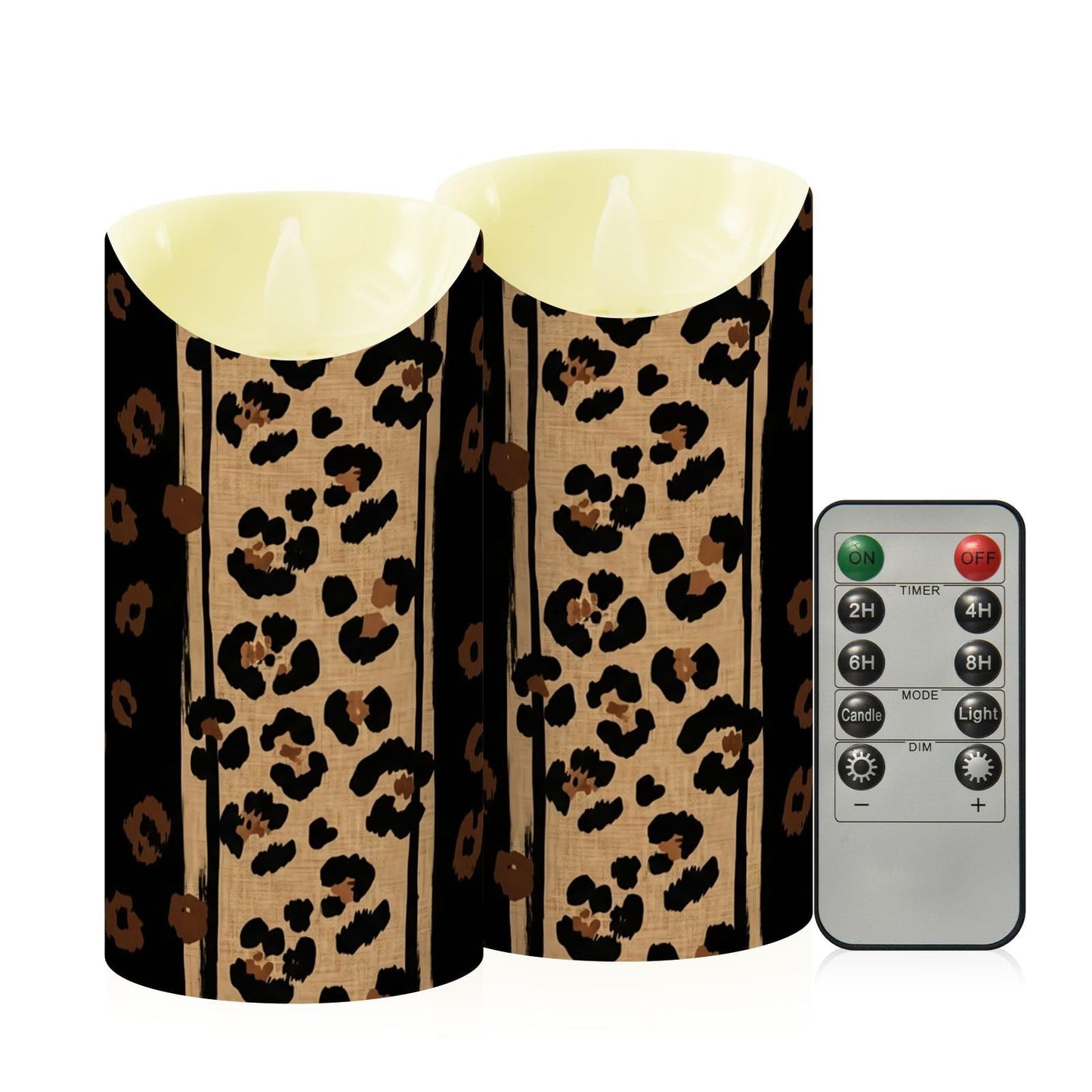 Gravopti Leopard 2 Pack Flameless LED Pillar Candles with Remote & Timer, Battery Operated, Flickering Wax Candle for Wedding, Romantic Home & Party Decor