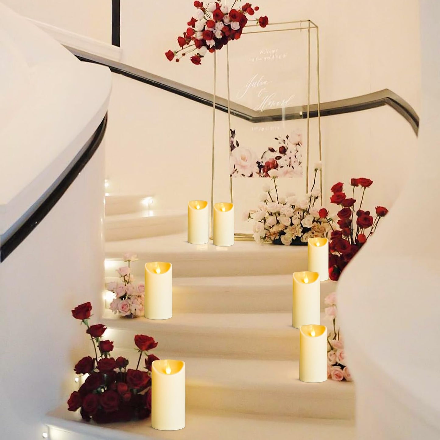 YIWER Plastic Flameless LED Candles,Pack of 4 Battery Operated Candle with 10 Key Remote Control Electric Fake Flickering Light Ivory Pillar D3”H6”