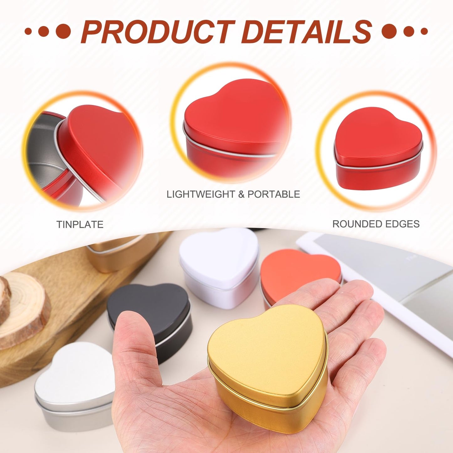 MECCANIXITY Heart Shaped Candle Tins, 2 oz Empty Metal Tin Cans Candles Containers for Candle Making Candies Gifts DIY Crafts, Red, Pack of 8