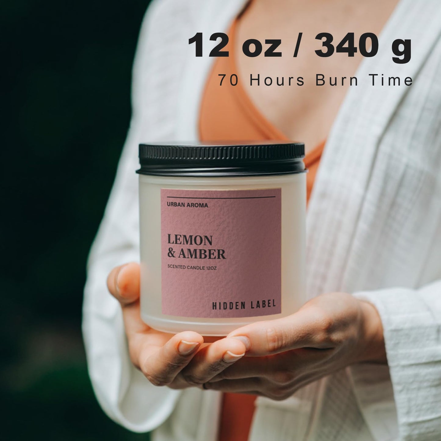Lemon & Amber Scented Candle for Home, 12oz 2-Wick 70-Hour Soy Candle, Clean Burn Non-Toxic, Citrus Aromatherapy Candle for Women, Housewarming Gift, Cozy Home Décor