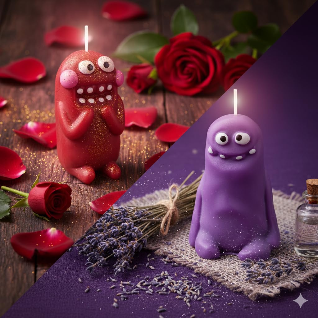 Cute Funny Clay Creature Candles with Natural Scents (Lavender & Rose Ebony), Novelty Home Decor Gifts for Holidays, Birthdays, Party Favors, Natural Soy Wax, Relaxation and Mood Enhancement