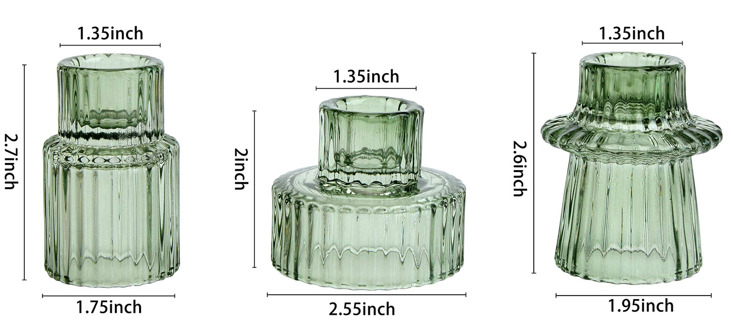 Vixdonos Taper Glass Candlestick Holders Tealight Candle Holders for Table Centerpieces, Wedding Decor and Dinner Party (3 Pcs, Green)