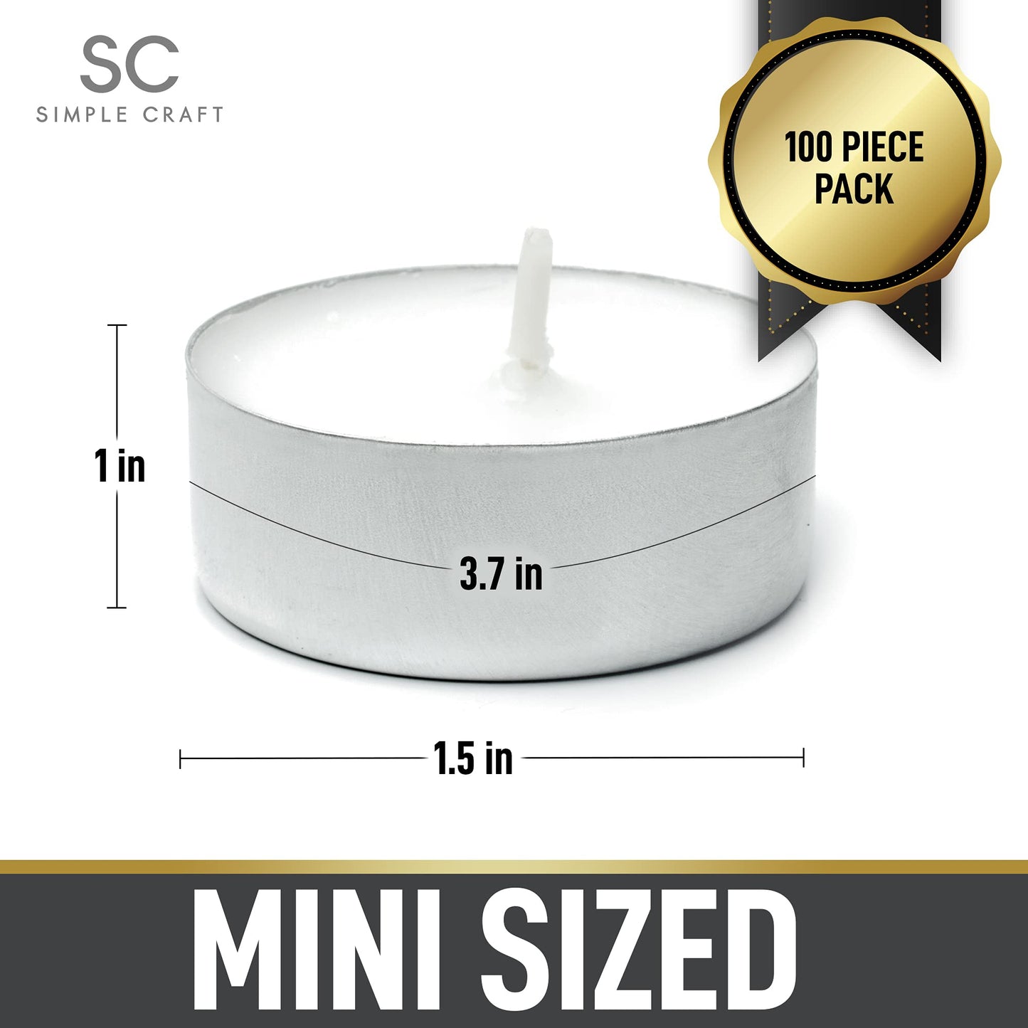 Simple Craft 100 Pack Tea Lights Candles - Unscented Tealight Candles Pack - Long Lasting Paraffin Wax Small Candles in Bulk - Smokeless & Dripless Tea Light Candles for Home, Parties, Weddings