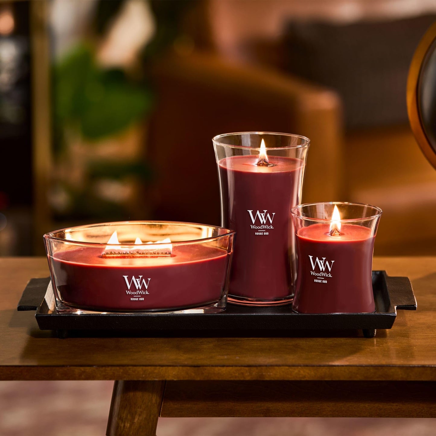 WoodWick Rouge Oud Gifts for Women and Men, 9.7 oz Medium Hourglass Candle with Crackling Wick