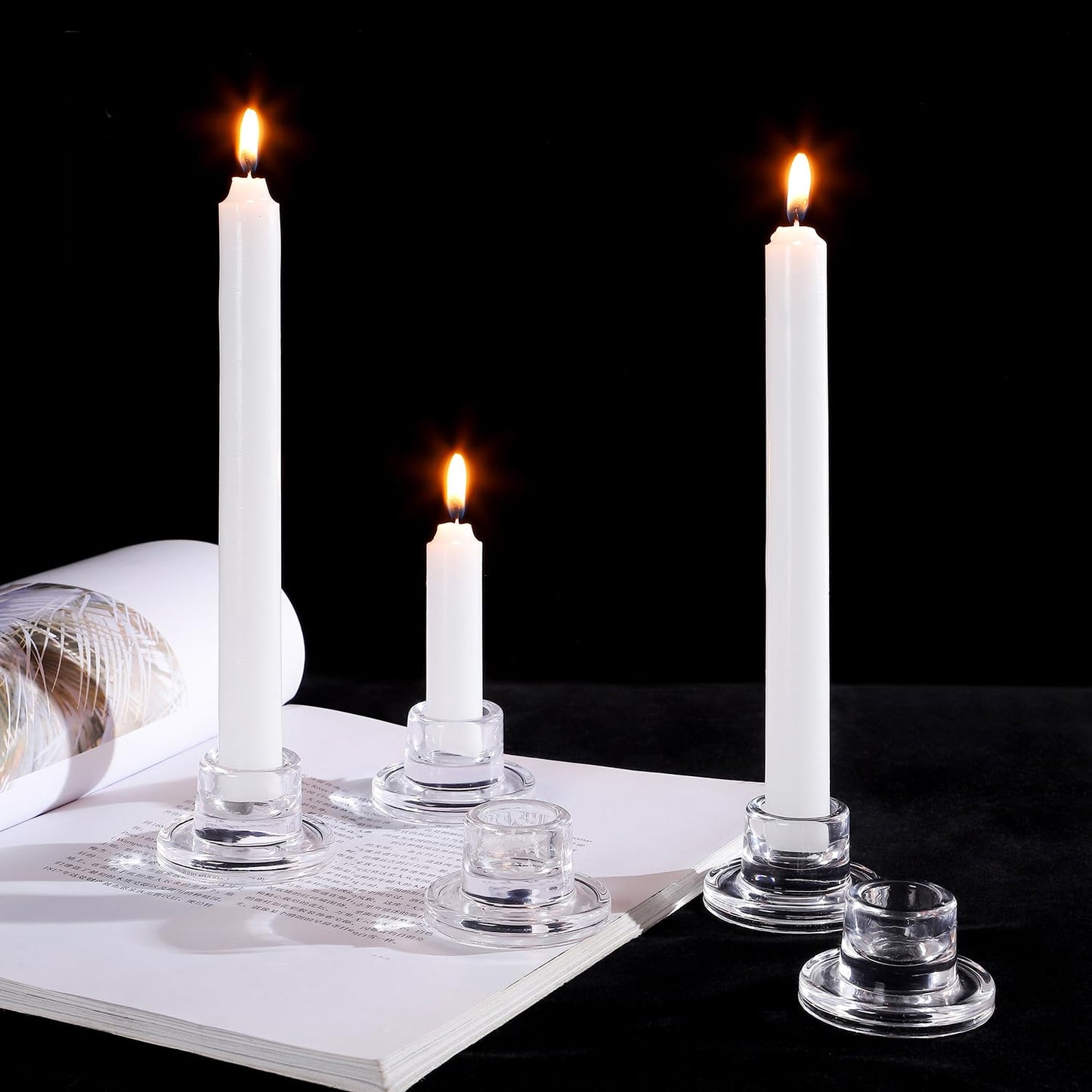ZQXJWF Clear Glass Taper Candle Holders Set, Round Base Design, Elegant Dining Table Decor, for Table Centerpiece Wedding Party Advent Christmas Home Decorations (6, Clear)