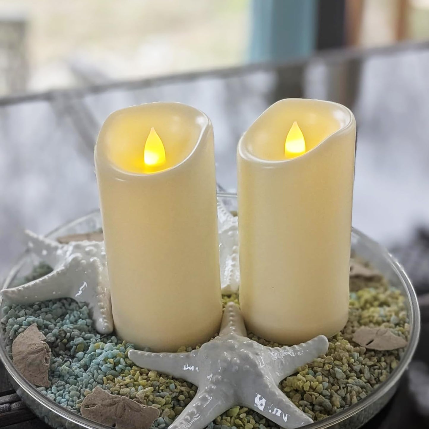 2 Pack Outdoor Battery Operated Candles with Timer (3x6 Inches) Waterproof Flameless Pillar Candles Flickering Plastic LED Fake Candles Electric Lights for Halloween Christmas Decoration Lantern Decor
