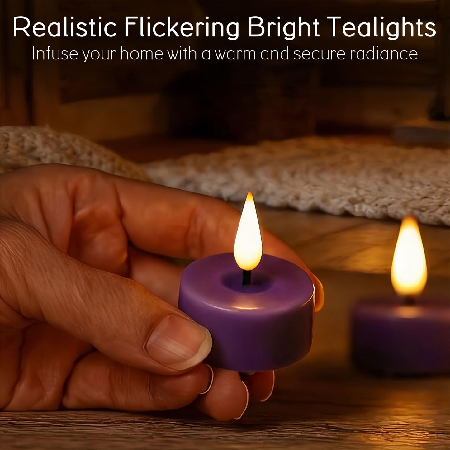 Eywamage Purple Flameless Wax Tealights with Remote Batteries, Flickering LED Tea Votive Candles Set of 10