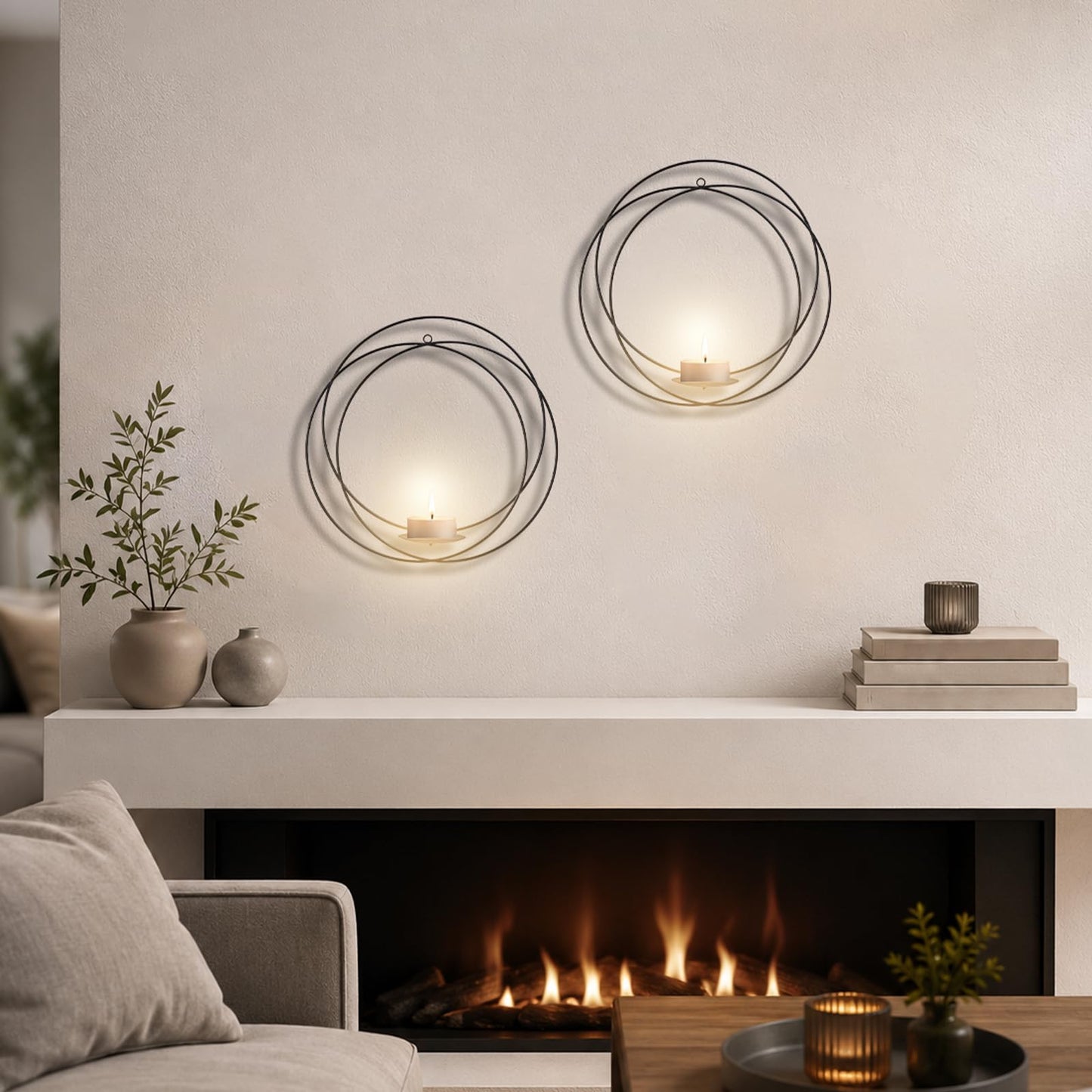 ZEXUIRU 2 Set Metal Wall Candle Sconce for Living Room Bedroom Dining Room Bathroom Decorative Iron Candle Holders Farmhouse Wall-Mounted Metal Sconces Holder - Black 12.8in