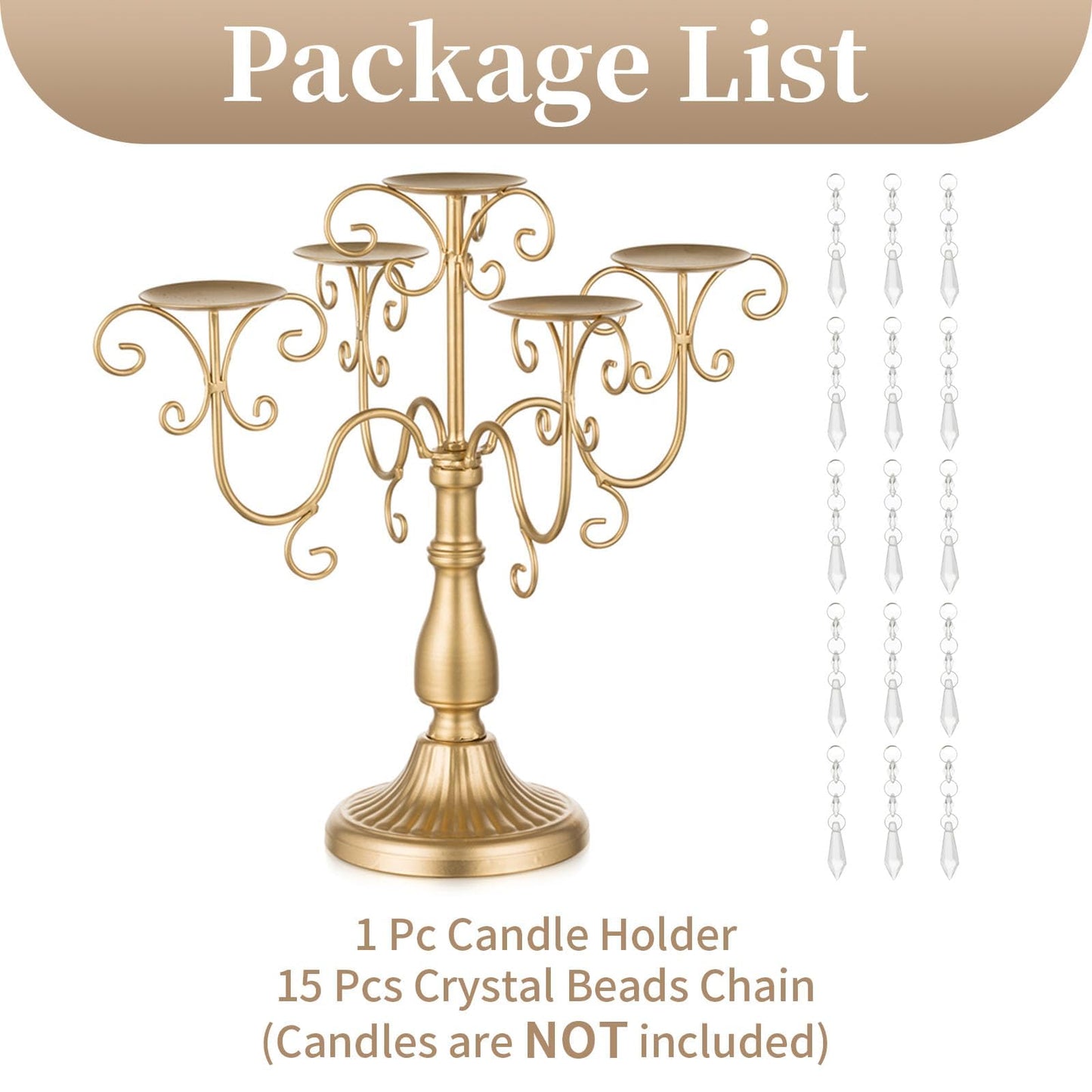 Sziqiqi Candelabra Centerpieces Gold Candle Holder - 5 Arm Pillar Candle Holders with Crystal Beads for Christmas Table Centrepiece Halloween Wedding Candleholders Decoration