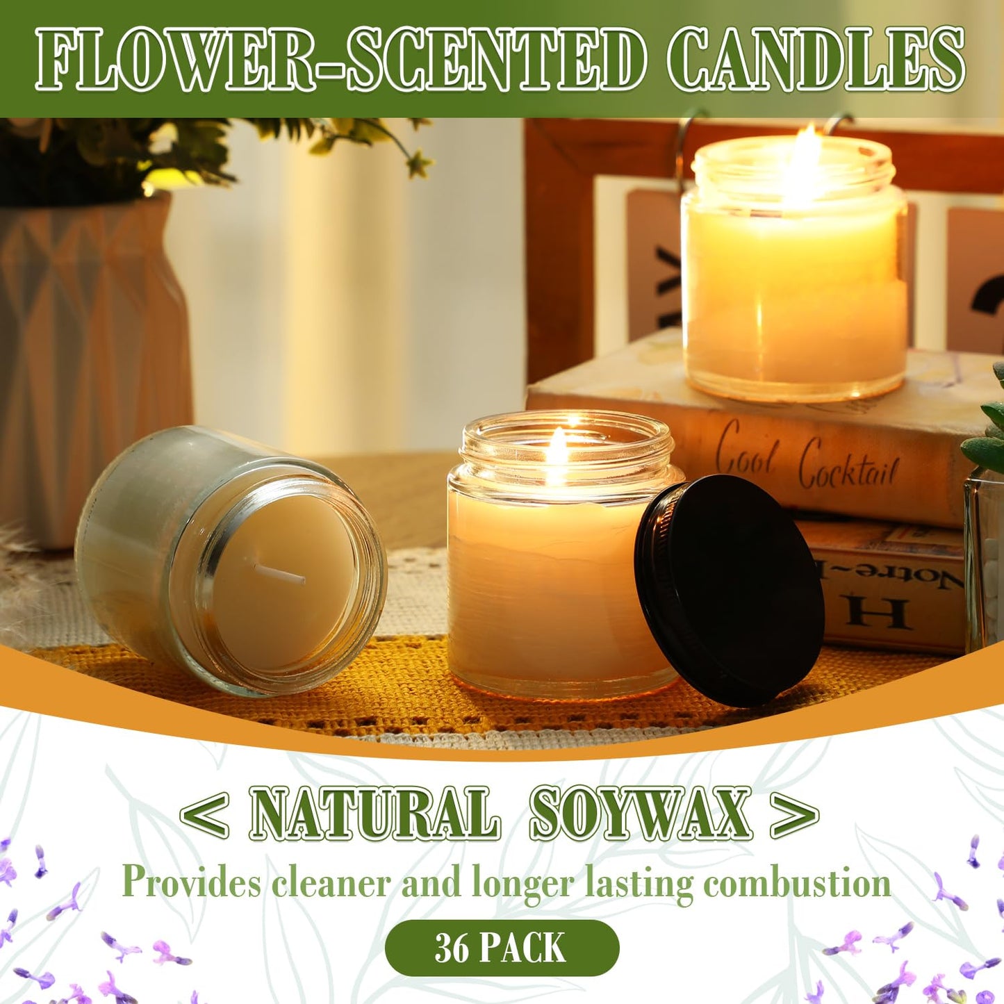 MTLEE 36 Pcs Mini Mason Jar Candles Favors Bulk 4 oz Small Scented Jar Candles with Lids for Birthday Wedding Party Gift(Freesia, Gardenia, Lavender)