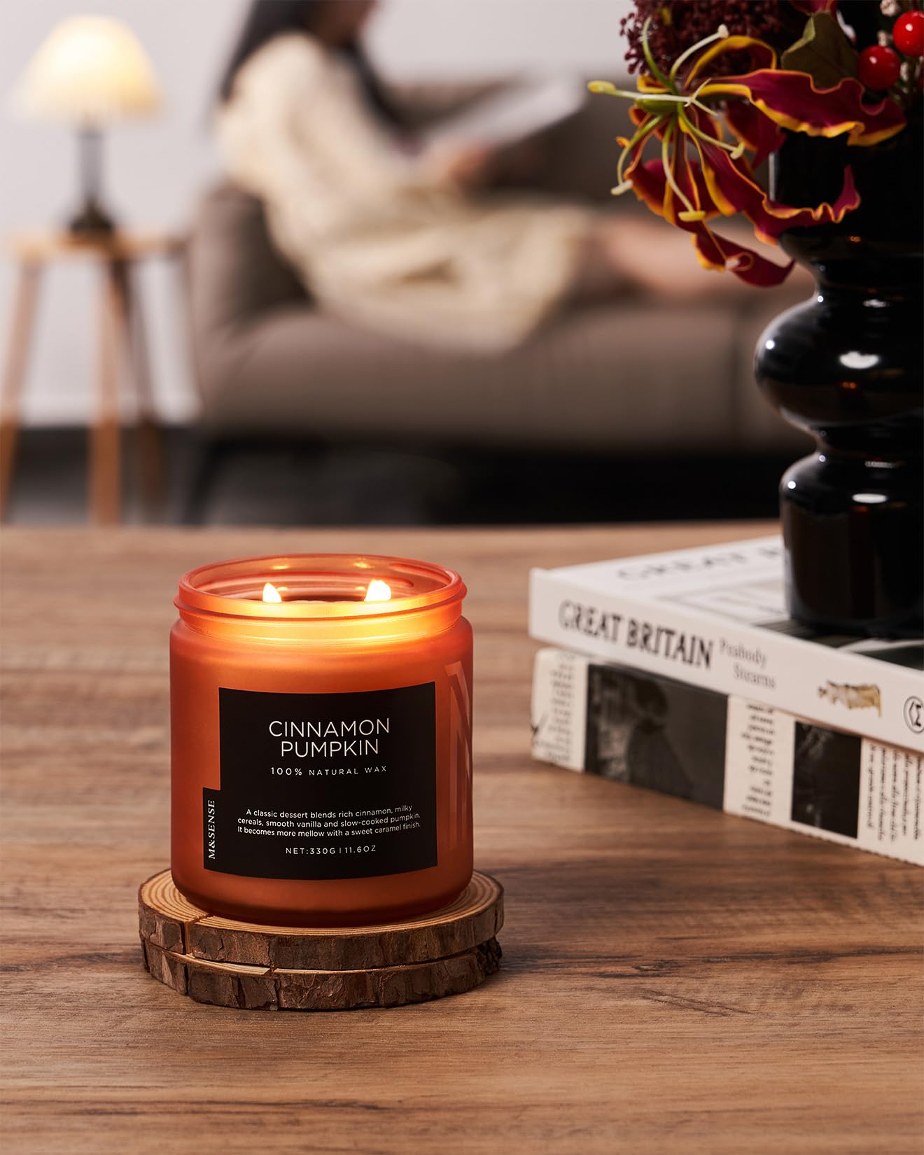 M&SENSE Ceylon Cinnamon Pumpkin Scented Candles for Home, 70 Hours Long Lasting Slow Burning 11.6oz Soy Natural Candle for Easter Holiday Birthday Gifts