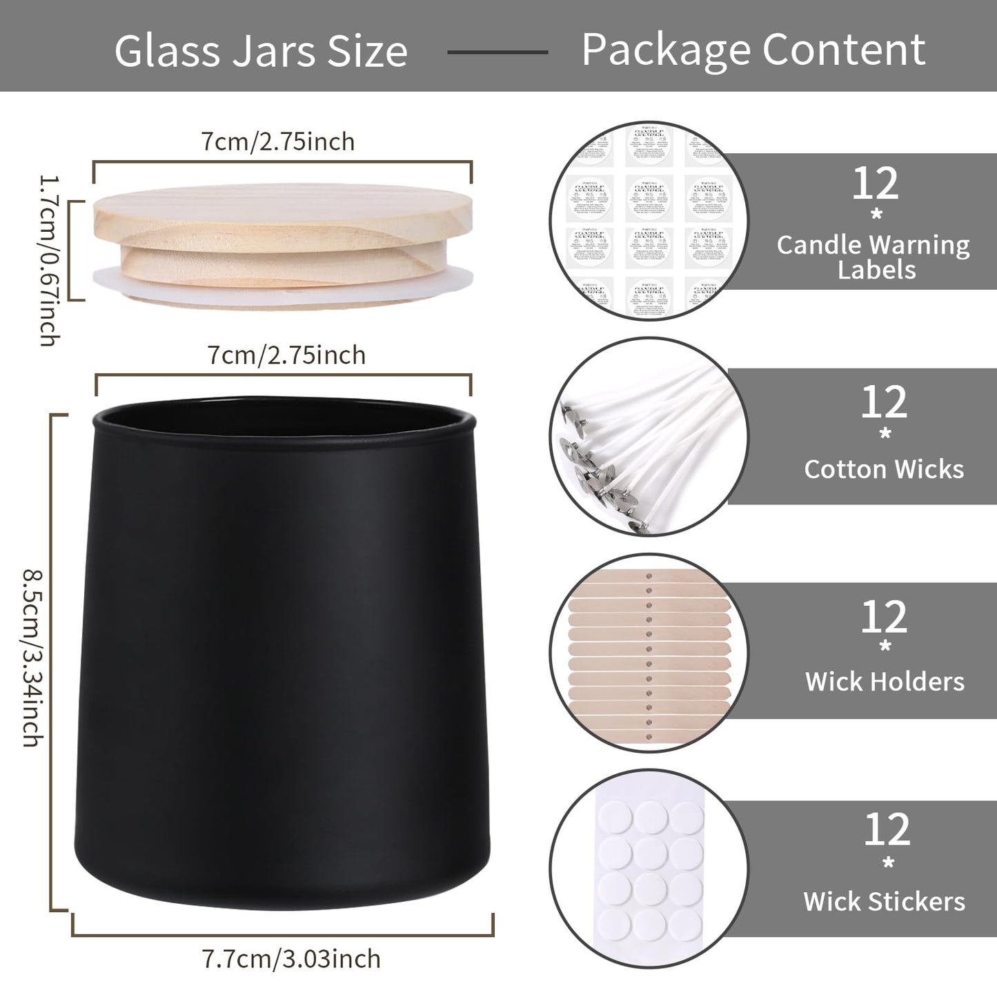 DARJEN 12 Pack Matte Black Candle Jars for Making Candles- 9 OZ Empty Glass Candle Making Jars with Making Kits, Candle Making Supplies Candle Containers for Home DIY & GIFS