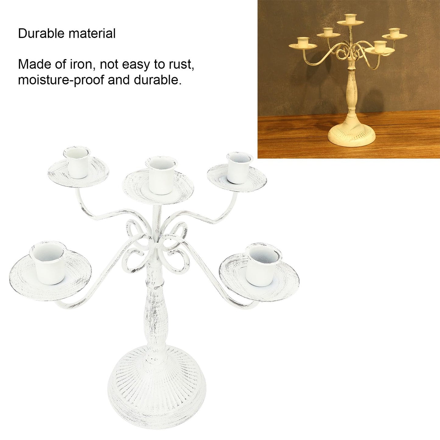 BEIJIALY 5 Arms Cast Iron Candlestick Holders, Metal Candelabra Rustproof Dampproof Iron Candle Holder Decorative Luxurious Candlestick Holder for Weeding Hotel